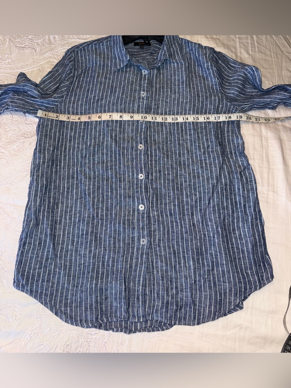 Quince 100% European Linen Button Front Shirt Blue White Stripe Size M - Picture 7 of 9